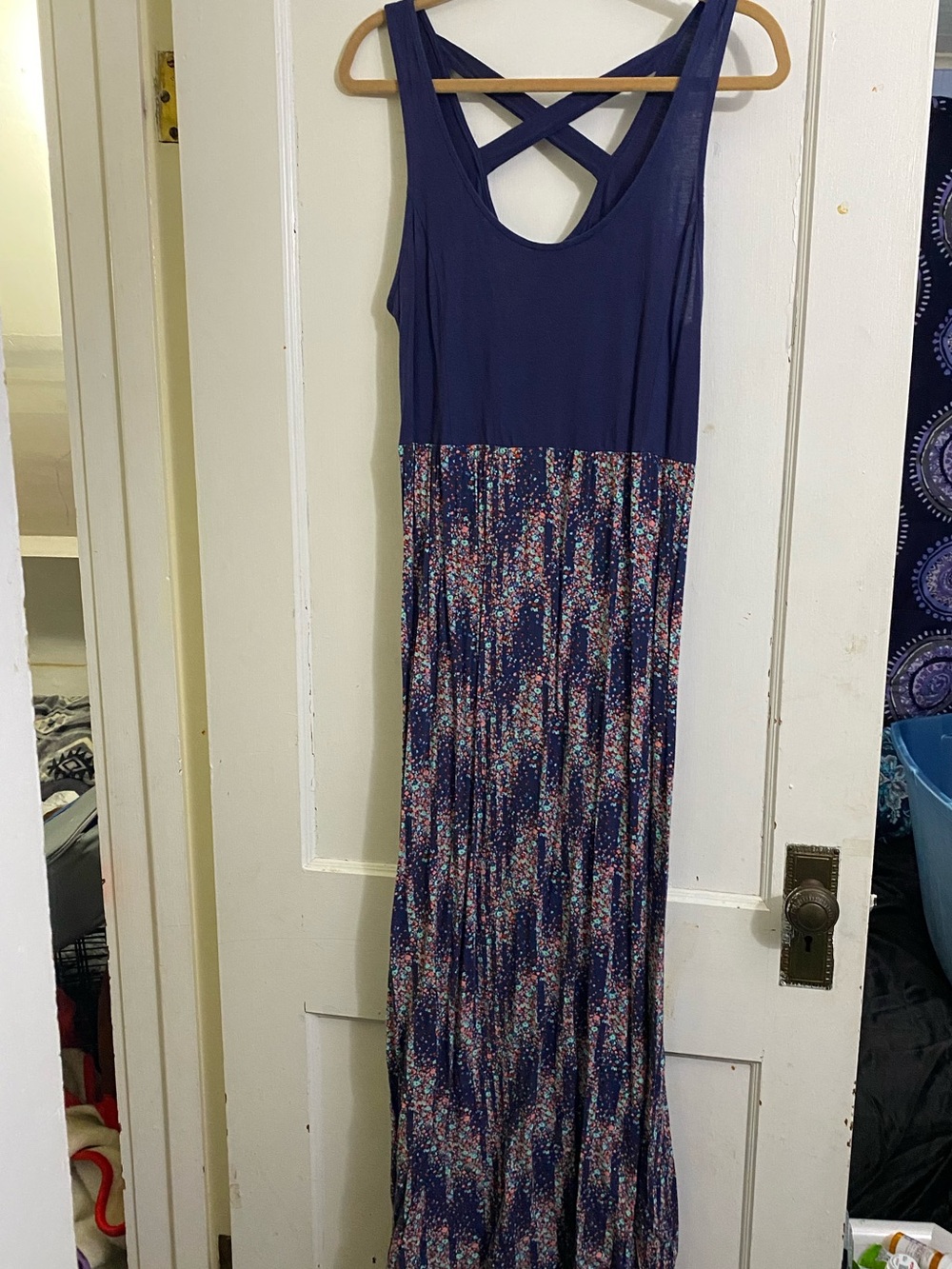 Vintage Mudd Navy Maxi Dress with Multicolor Printed Skirt